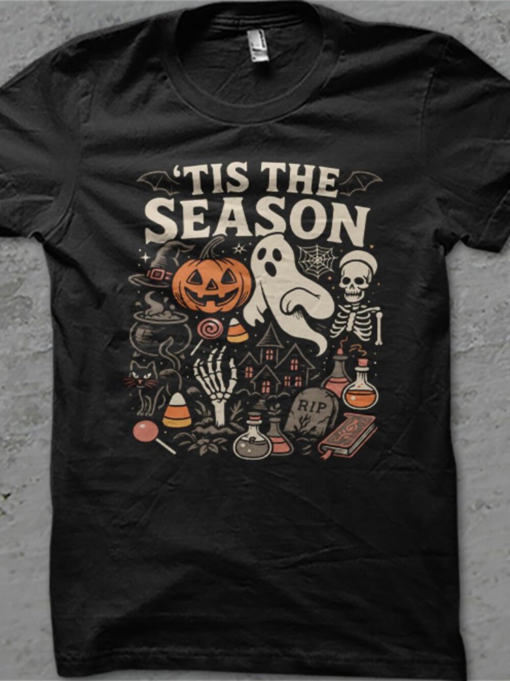 Retro 'Tis The Season Skeleton Pumpkin Ghost Halloween T Shirt, Tis The Season